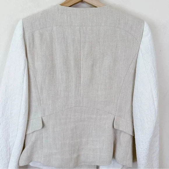Zara Beige Linen Moto Jacket Textured Sleeve Beige White Jacket - Picture 12 of 16